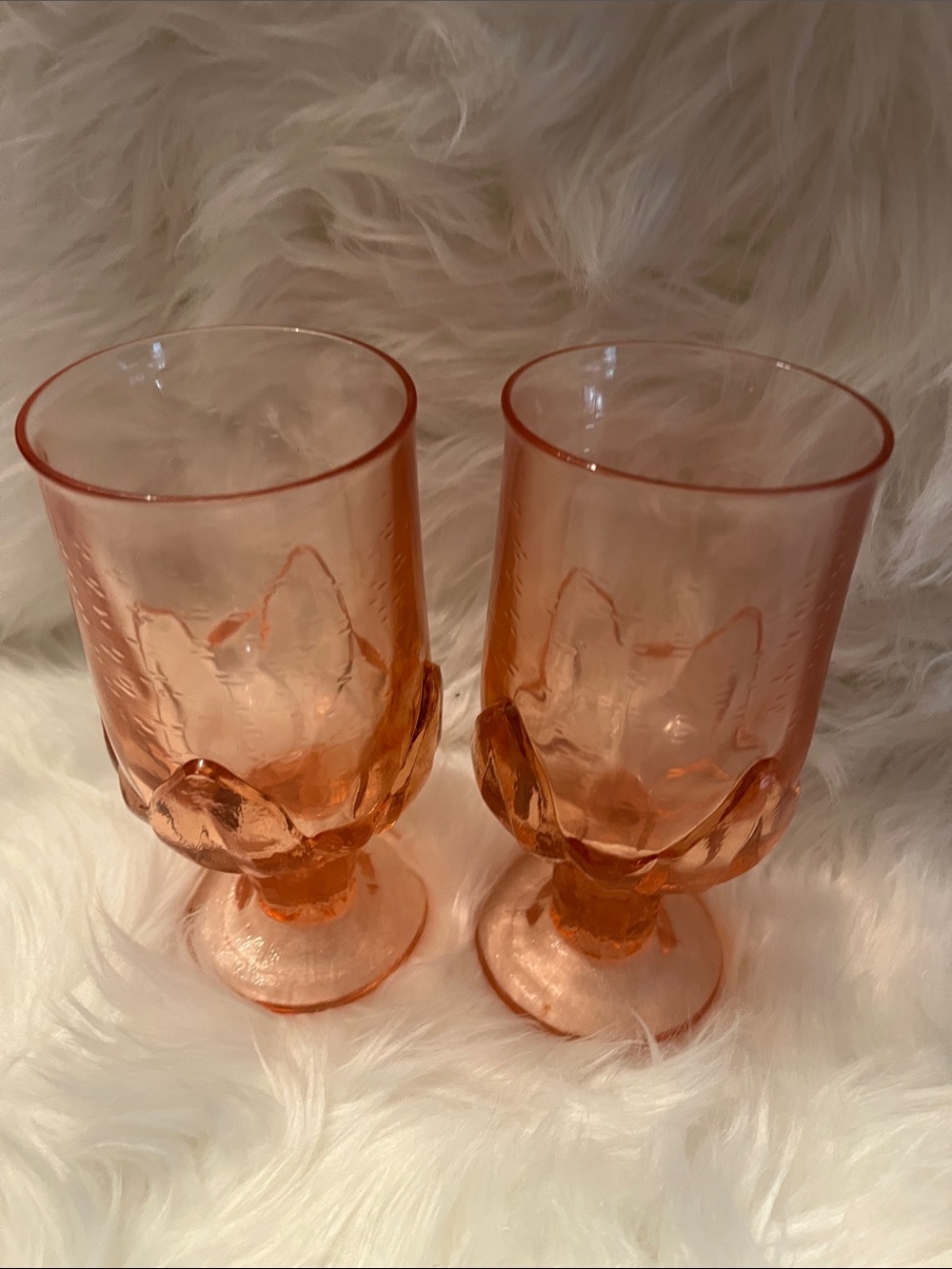 Vintage-Style Pink Depression Glass Goblets - Set of 2